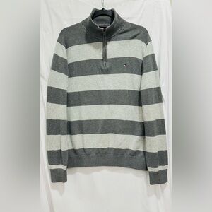 Tommy Hilfiger Men 1/2 Half Zip Mock Turtle Neck Stripe Sweater  Size‎ XL